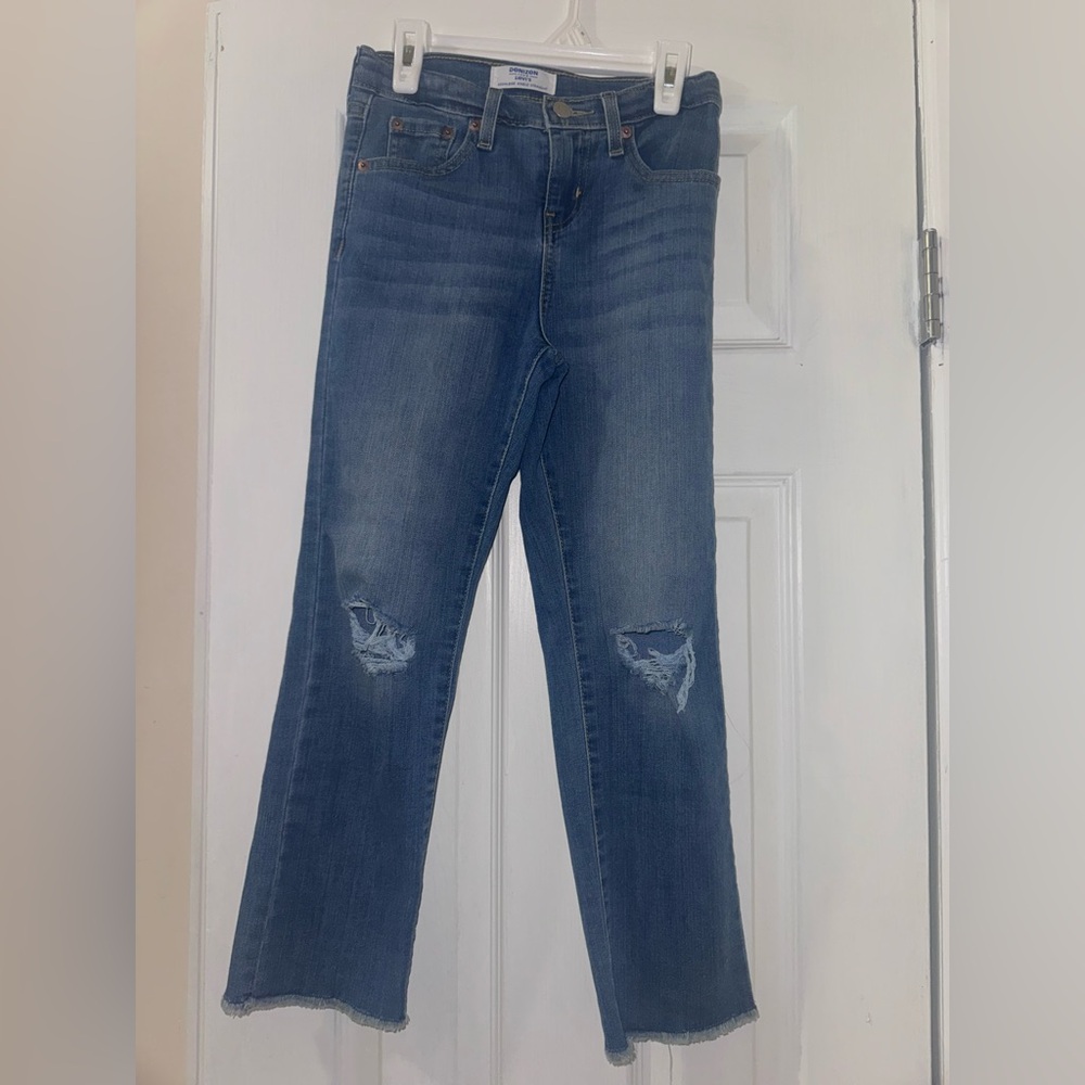 Denizen by Levi’s Girls Size 10 Distressed Straight Leg Jeans Raw Hem
